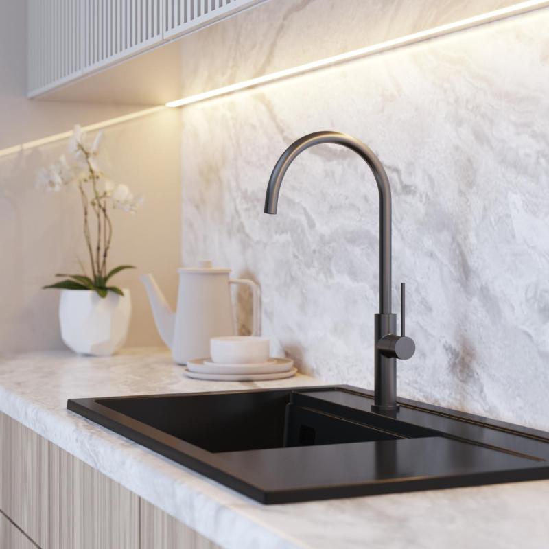 Graniteland Vira Slim Miscelatore da cucina Gun Metal con bocca orientabile 1208972627