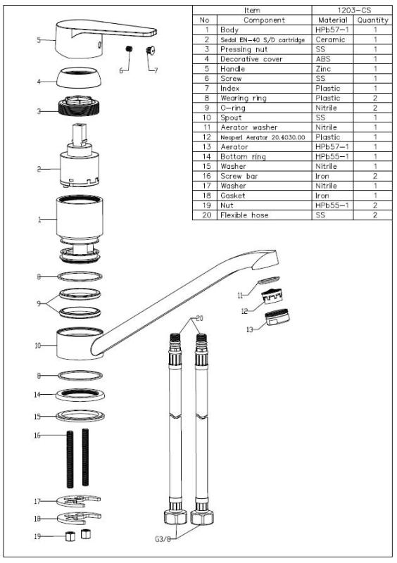 Aquanello Casa Rubinetto da cucina monocomando basso, nero BL-1203-CS