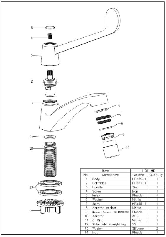 Aquanello Medic Cold Water Faucet with Long Handle, Chrome CR-1101-MD