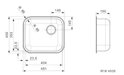 Reginox R184035OKG Lavandino in acciaio inossidabile 45x40cm da appoggio con tappo a cestello R00991