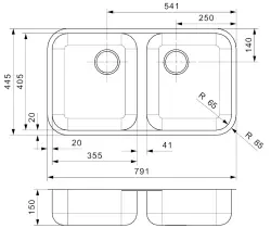 Reginox L18 35D40 KGOKG lavello doppio in acciaio inossidabile a filo B2924LLU08GDS R03367