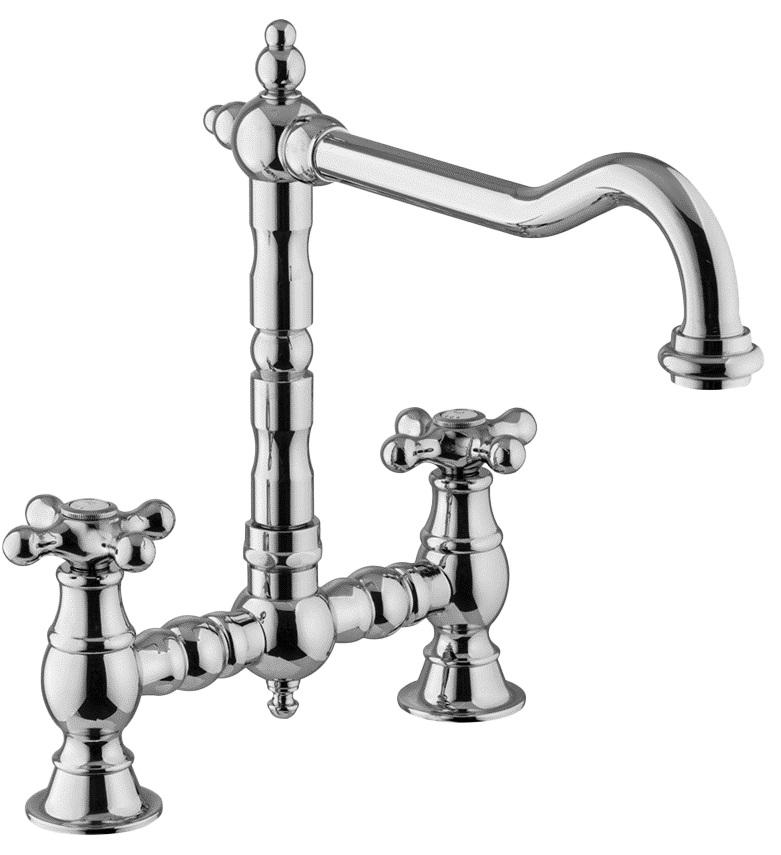 PB Rubinetto da cucina nostalgico a ponte cromato con beccuccio angolato e manopole a stella PBN.CHR.H.STPBN.CHR.H.ST - Productafbeelding