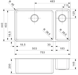 Reginox Ohio 50x40 + 18x40 lavello doppio in acciaio inossidabile B09H8LLU08GDS.9 R15711