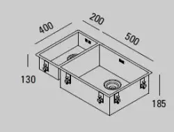 ABK Bingara lavello grande in acciaio inossidabile da 1,5 vasche 20x40+50x40 cm montaggio a filo, sottopiano e sopra il piano BIN2050FVI