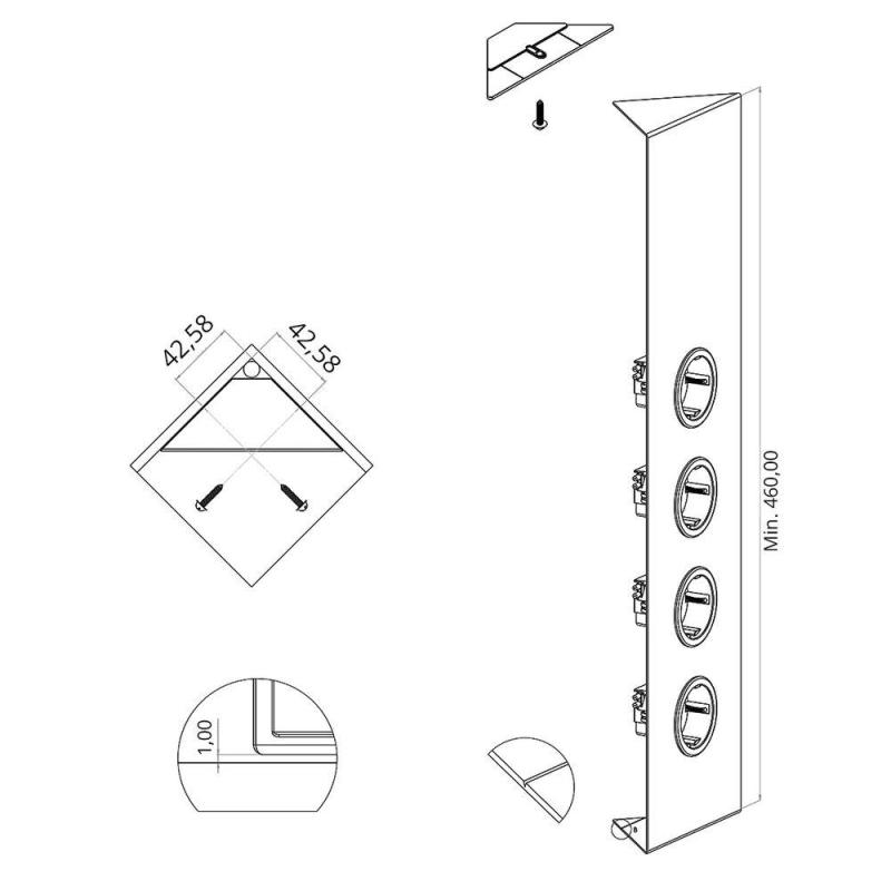 Indux Corner Colonna energetica con 4 prese di corrente con messa a terra Randaarde RVS 756